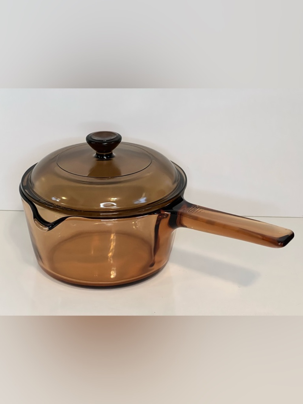 Corning Vision France Amber Glass 1L Cooking Pot Sauce Pan Lid V-1-C EUC